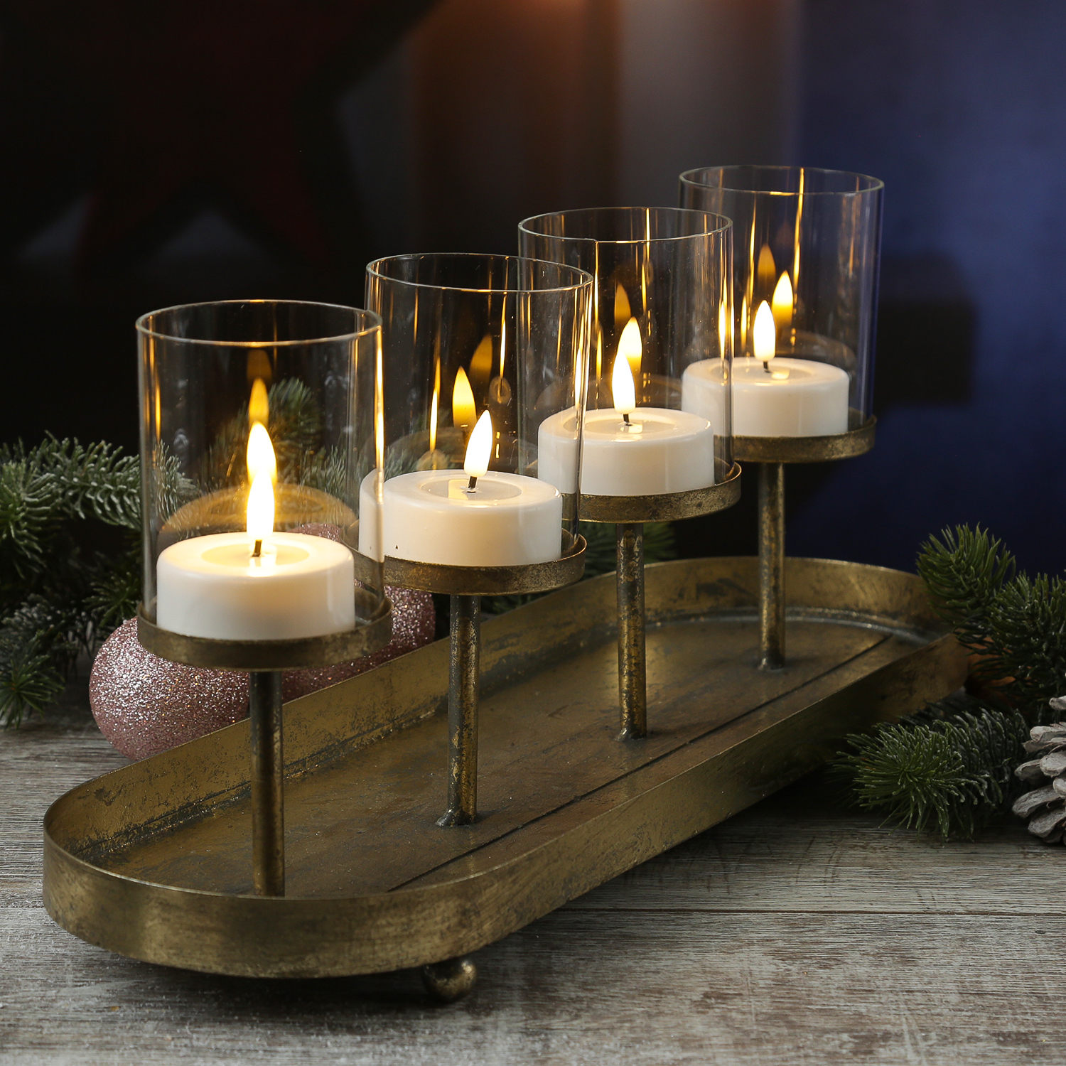 Kerzenhalter Advent - Kerzenständer - Teelichthalter - Eisen - L: 48cm - 4  Kerzenhalterungen - gold