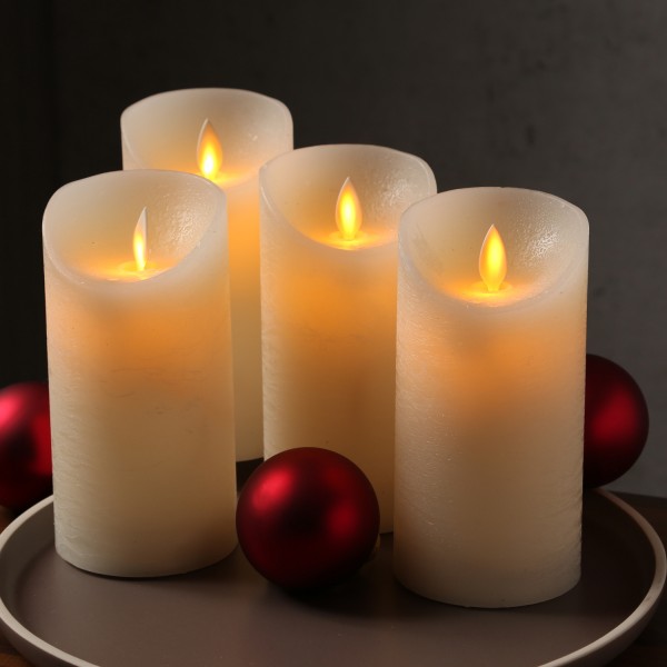 LED Kerzenset M-Twinkle - Echtwachs - bewegliche Flamme - zum Auspusten - H: 15cm - creme - 4Stück