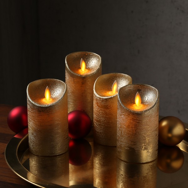 LED Kerzenset M-Twinkle - Echtwachs - bewegliche Flamme - zum Auspusten - H: 12,5cm - gold - 4Stück