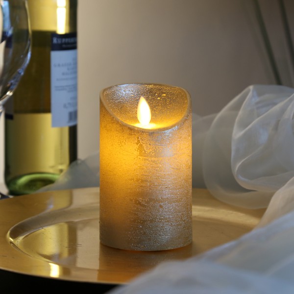 LED echtwachs Stumpenkerze 12,5 cm gold Timer bewegliche Flamme Kerze Teelicht 