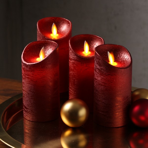 LED Kerzenset M-Twinkle - Echtwachs - bewegliche Flamme - zum Auspusten - H: 15cm - rot - 4Stück