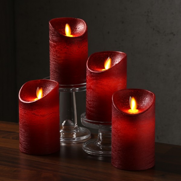LED Kerzenset M-Twinkle - Echtwachs - bewegliche Flamme - zum Auspusten - H: 12,5cm - rot - 4Stück