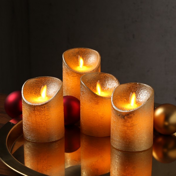 LED Kerzenset M-Twinkle - Echtwachs - bewegliche Flamme - zum Auspusten - H: 10cm - gold - 4Stück