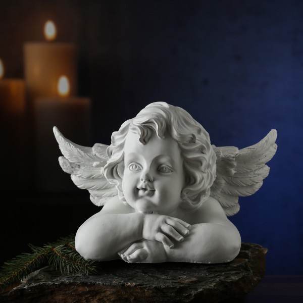 Engel liegend - Gartenfigur - Grabschmuck - weiß - 28 x 17 x 17cm