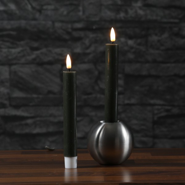LED Stabkerzen MIA - Echtwachs - realistische 3D Flamme - H: 15cm - dunkelgrün - 2St.