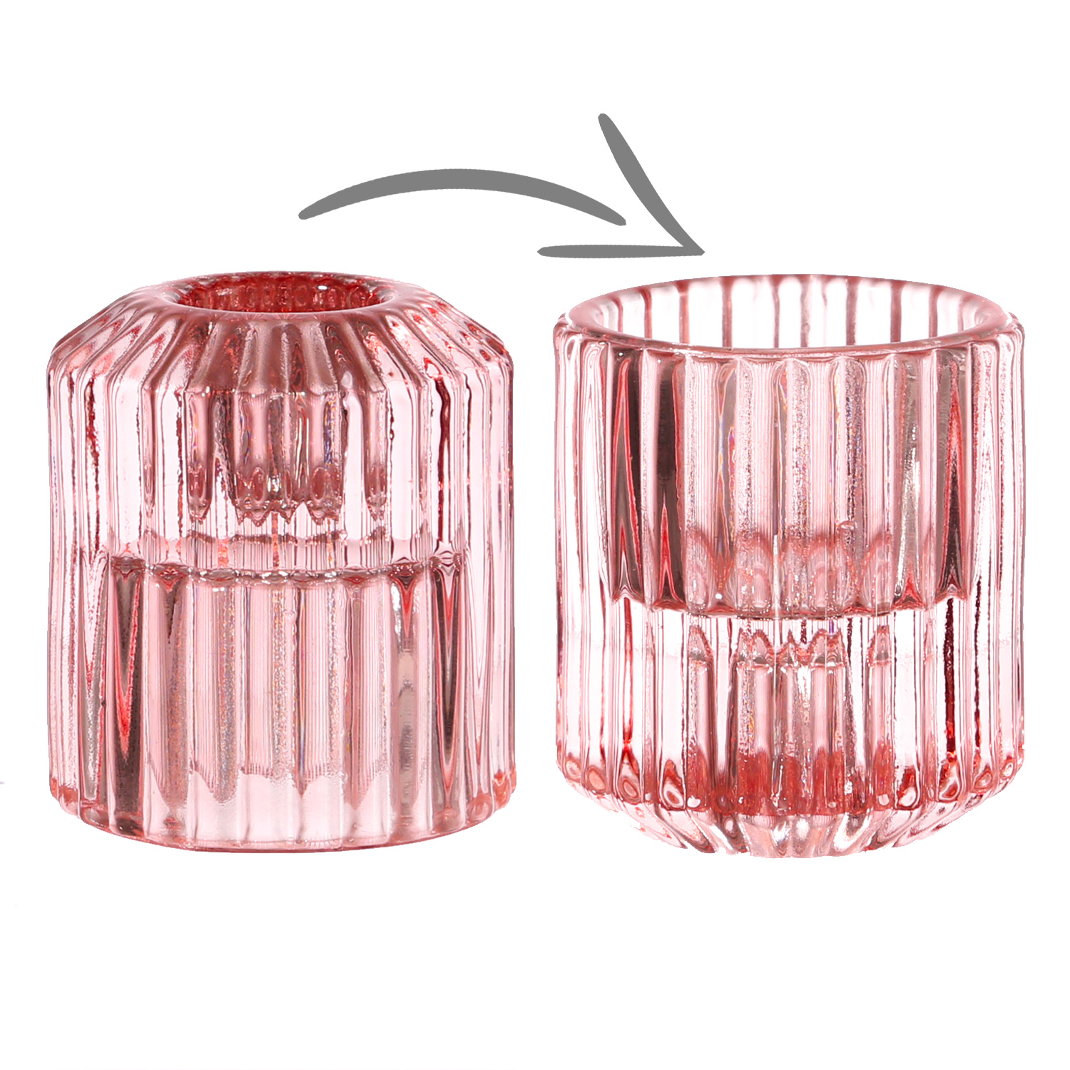 Kerzenhalter 2in1 - Teelichthalter/Stabkerzenhalter - Glas - H: 5,9cm - rosa