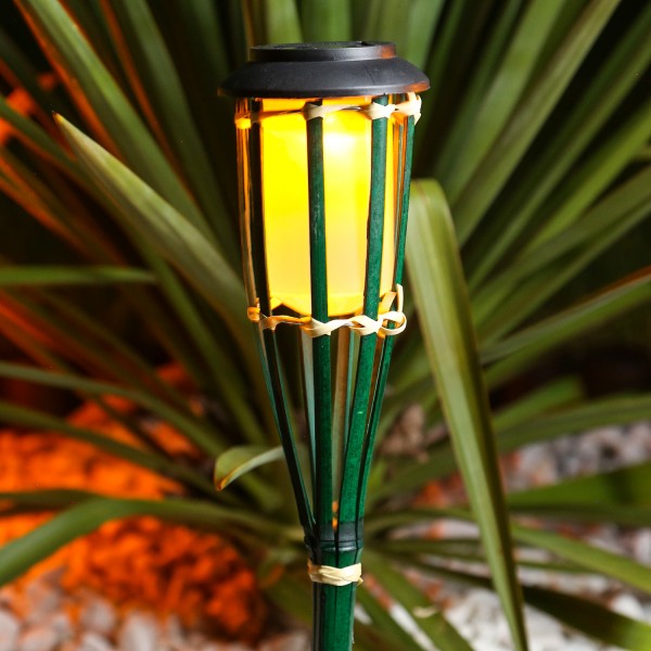 LED Solar Gartenfackel - Bambus - simulierter Flammeneffekt - H: 54cm - grün