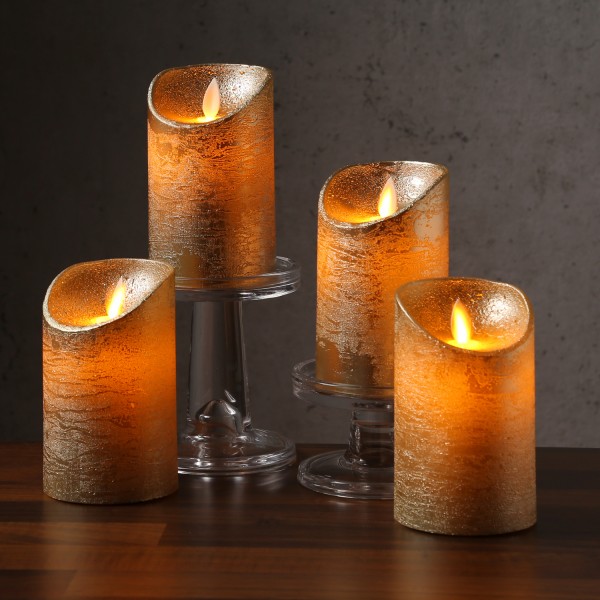 LED Kerzenset M-Twinkle - Echtwachs - bewegliche Flamme - zum Auspusten - H: 12,5cm - gold - 4Stück