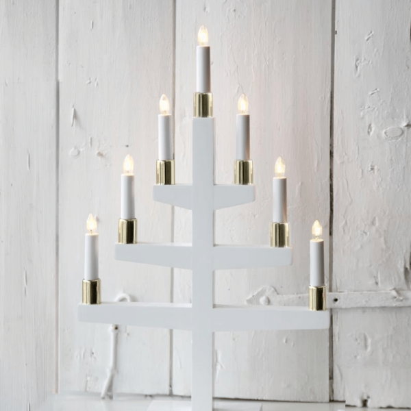 Kerzenleuchter "Trapp" - 7 Arme - warmweiße Glühlampen - H: 54cm, L: 34cm - Schalter - Weiß