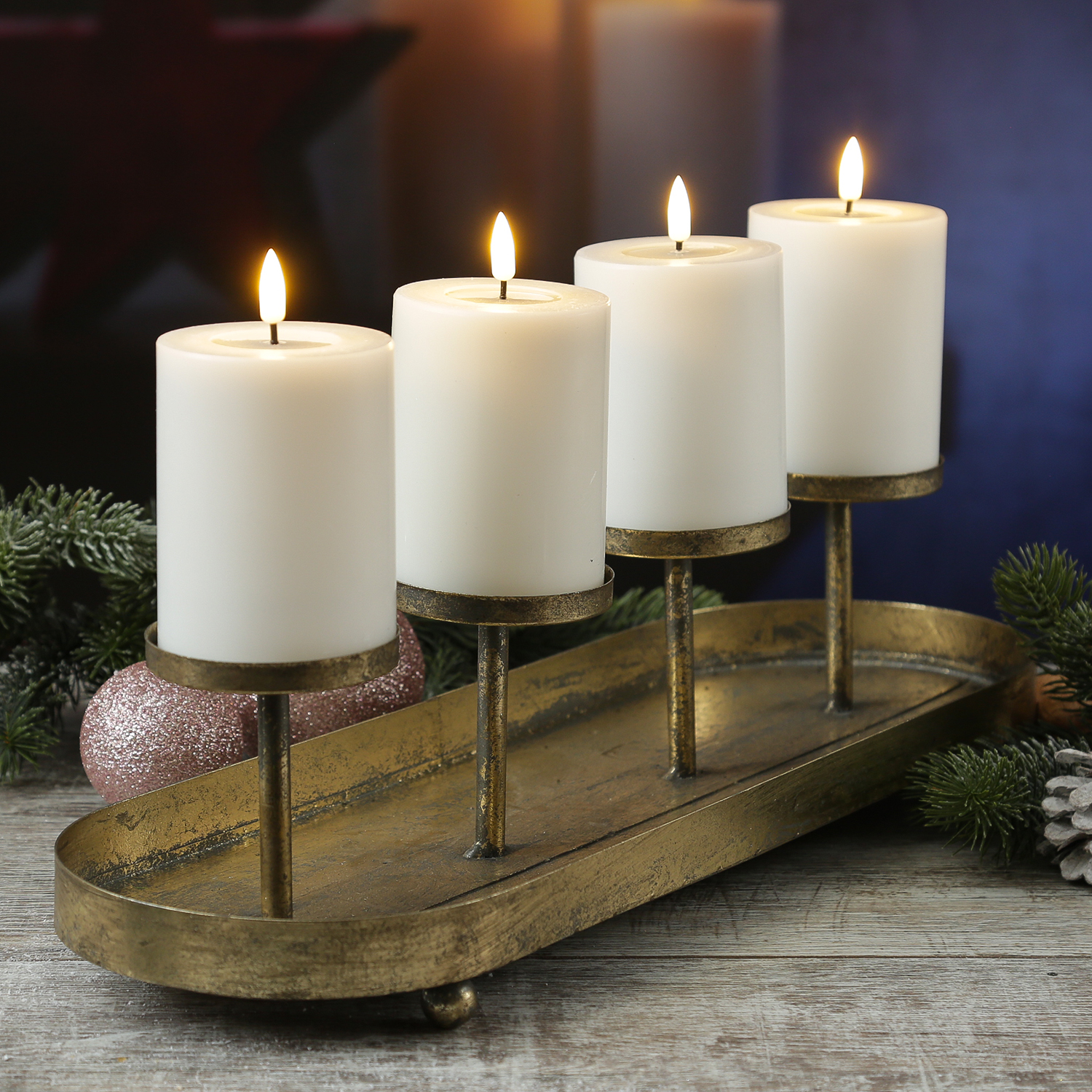 Kerzenhalter Advent - Kerzenständer - Teelichthalter - Eisen - L: 48cm - 4  Kerzenhalterungen - gold