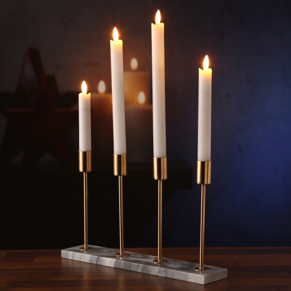 Stabkerzenhalter - Kerzenständer - Mamoroptik - 4 goldfarbene Kerzenhalterungen - H: 20cm - grau