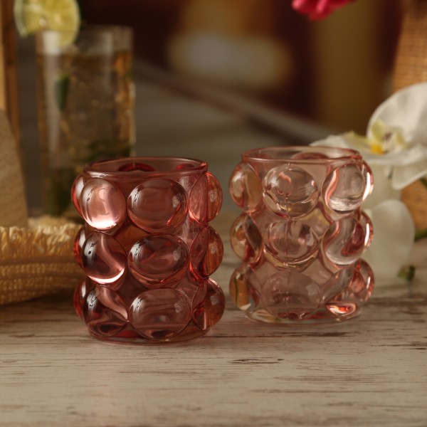 Teelichthalter BUBBLE - Windlichter - Glas - H: 9cm - D: 9,5cm - altrosa, rosa - 2er Set