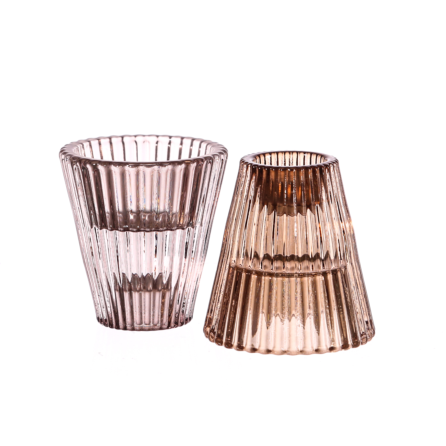 Kerzenhalter 2in1 - Teelichthalter/Stabkerzenhalter - Glas - H: 6,5cm -  braun, grau - 2er Set