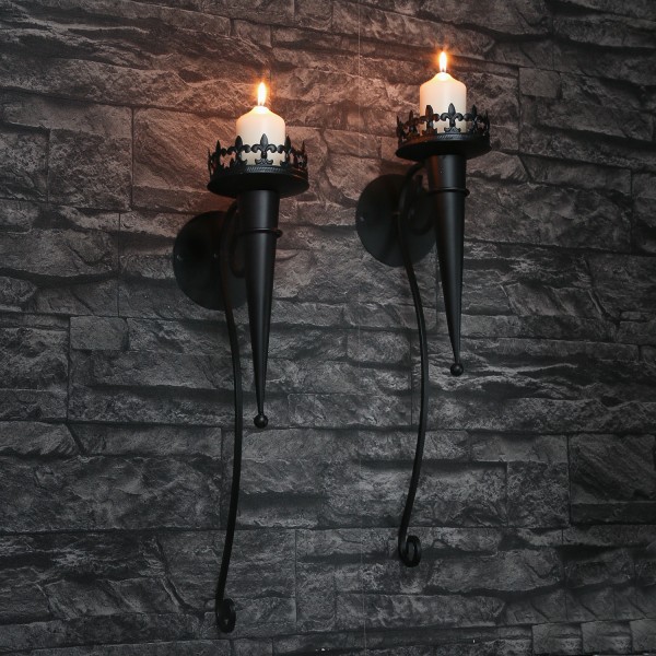 Wandkerzenhalter CASTLE - Kerzenständer - Metall - H: 46cm - schwarz - 2er Set