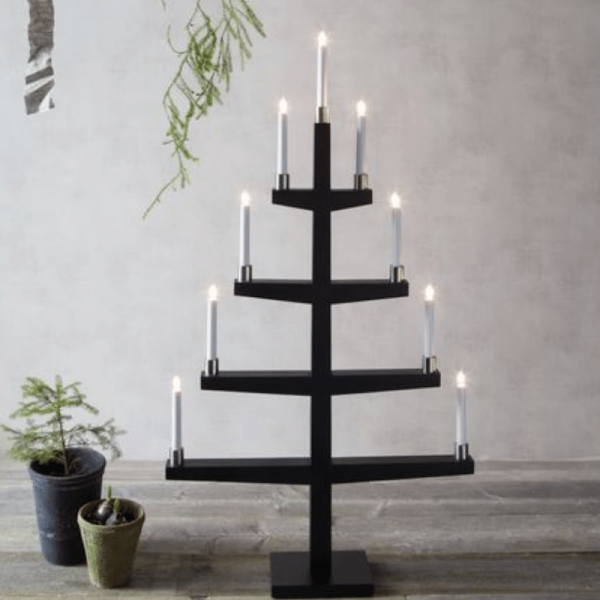 Kerzenleuchter "Tall" - 9 Arme - warmweiße Glühlampen - H: 110cm, L: 61cm - Schalter - Schwarz/Silber