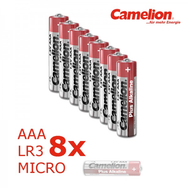 8 x Batterie Mignon AAA LR3 1,5V PLUS Alkaline - Leistung auf Dauer - CAMELION
