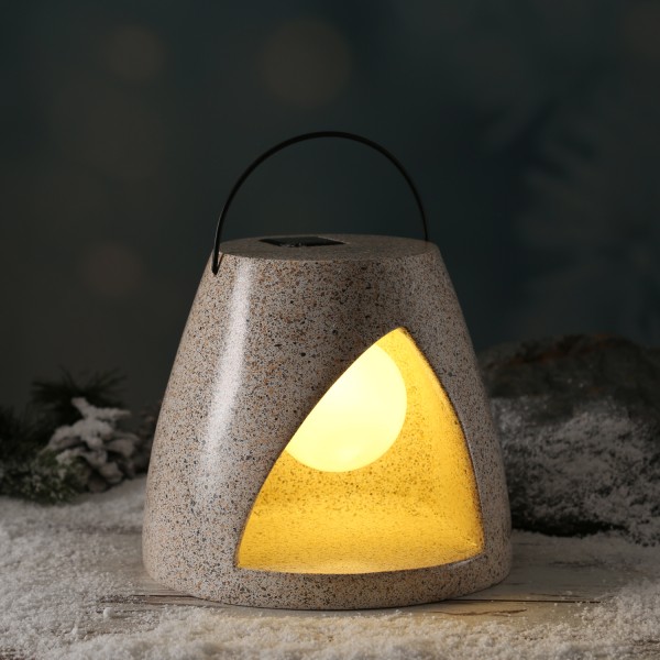 LED Solar Laterne - Kugellampe im Stein - Polyresin - 3 warmweiße LED - H: 19,5cm - beige