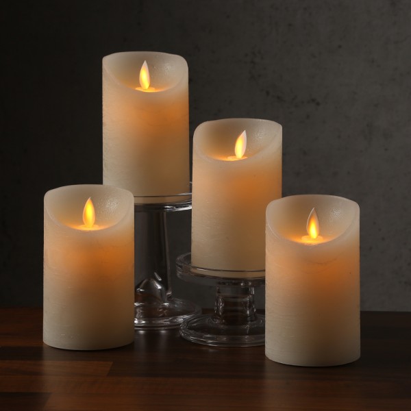 LED Kerzenset M-Twinkle - Echtwachs - bewegliche Flamme - zum Auspusten - H: 10cm - creme - 4er Set