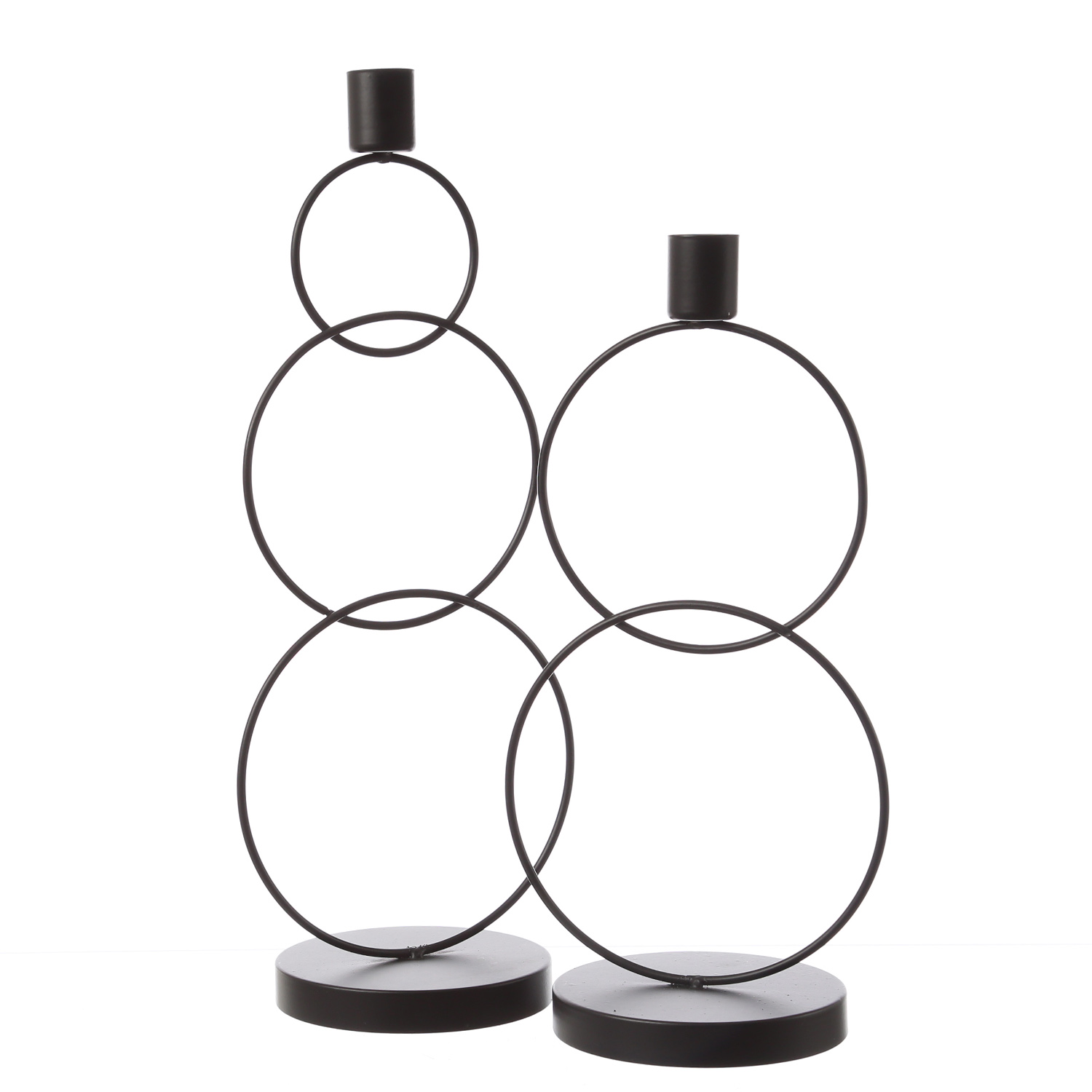 Stabkerzenhalter - Kerzenständer - 2 u. 3 Ringe - Eisen - unterschiedliche  Höhen - schwarz - 2er Set