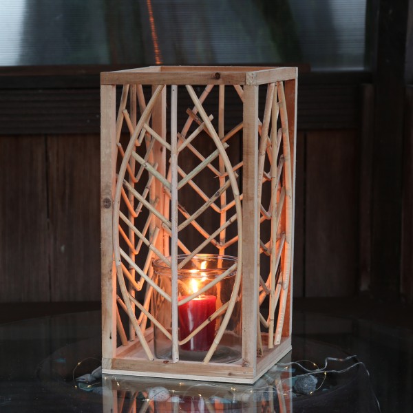Laterne aus Rattan - Windlicht - mit Glaseinsatz - H: 45,5cm - natur