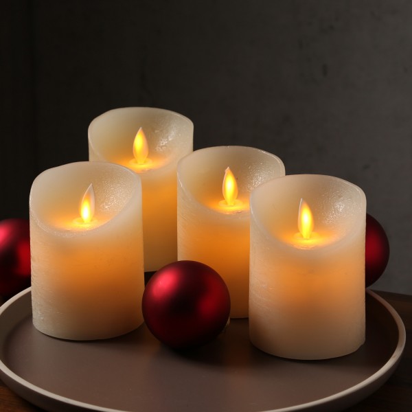 LED Kerzenset M-Twinkle - Echtwachs - bewegliche Flamme - zum Auspusten - H: 10cm - creme - 4er Set