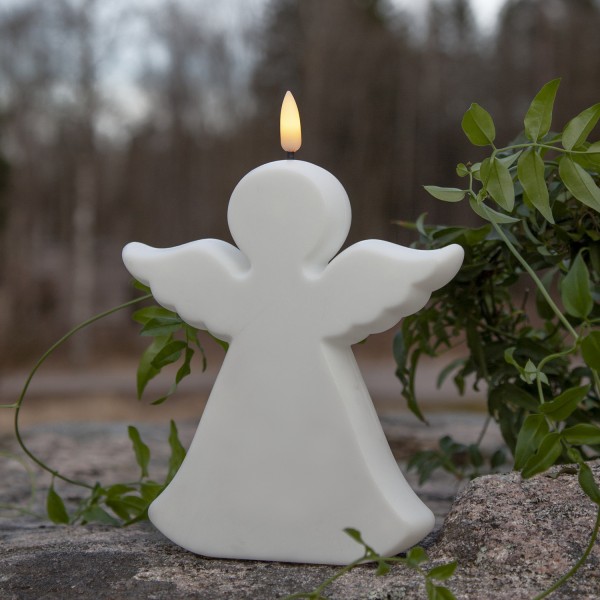 LED Kerze Engel - Gartenfigur - 1 warmweiße LED - H: 18cm - Timer - Batterie - für Außen - weiß