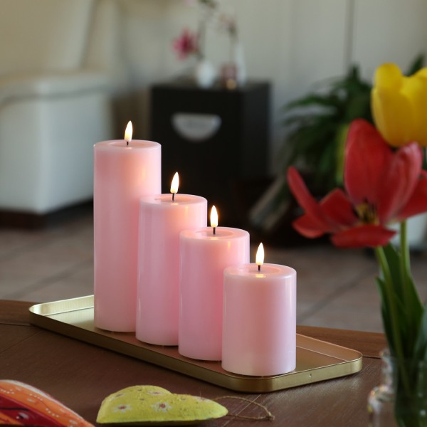 LED Kerzenset MIA - Echtwachs - 4 Größen - inkl. Batterien und Fernbedienung - rosa - 4er Set