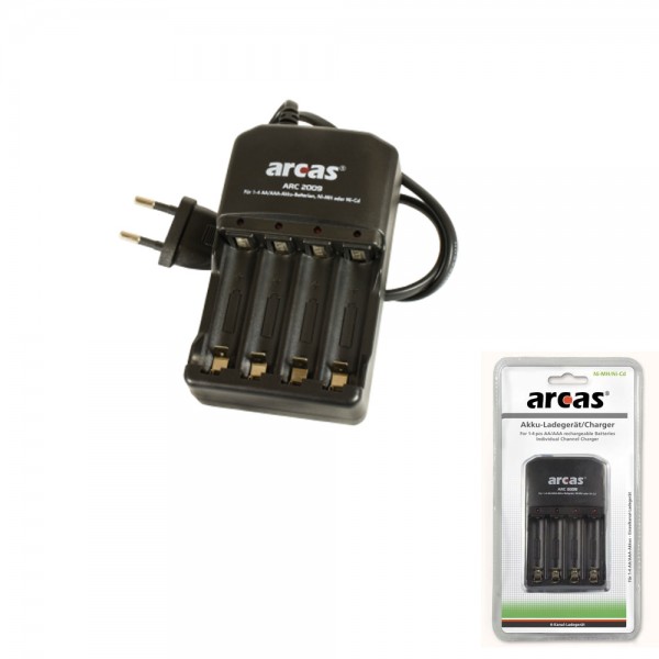 Batterie Ladegerät ARCAS "ARC-2009" - bis zu 4 Zellen AA oder AAA - Einzelkanalladung